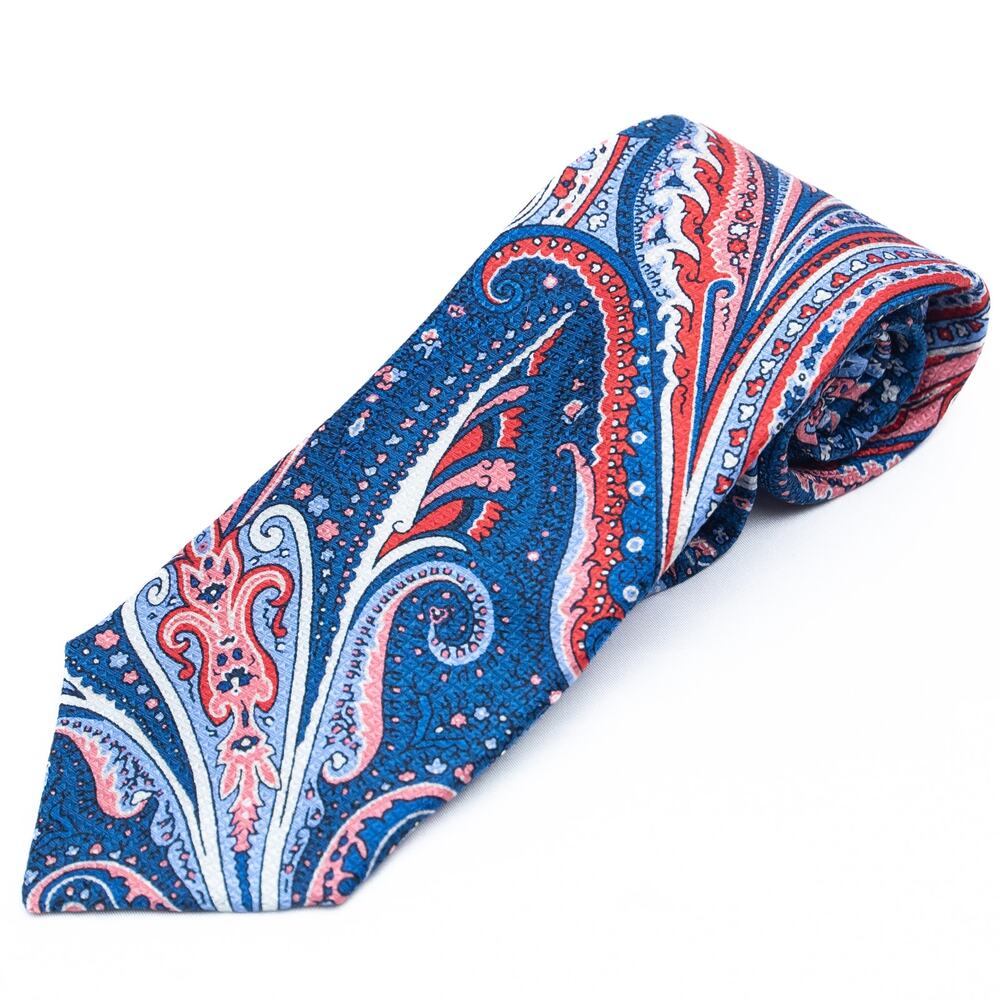 Daniel Cremieux Long Blue Pink Paisley 100% Silk Necktie Made In Italy
